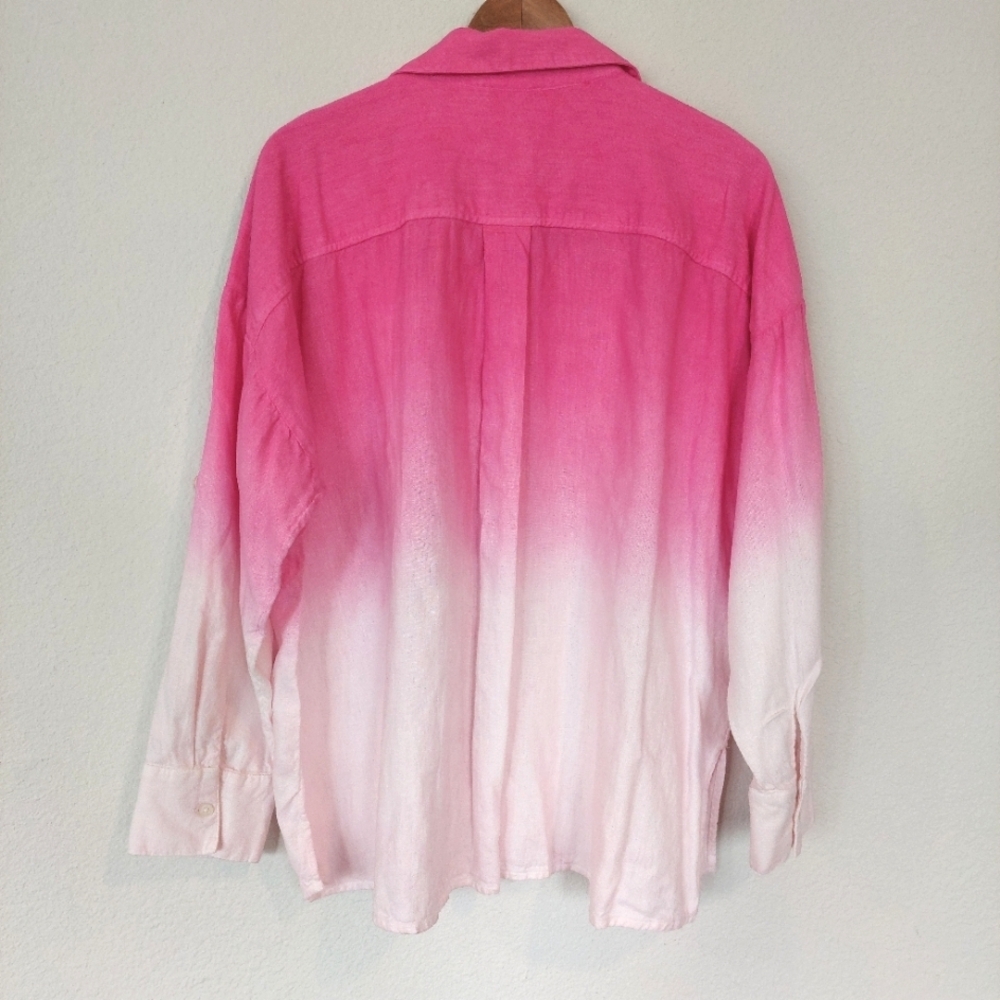 Jason Wu Dip Dye Button Up Linen Blend Ombre Pink… - image 6